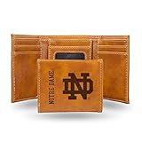 NCAA Notre Dame Fighting Irish Premium Laser Engraved Vegan Brown Leather Tri-fold Wallet - Slim yet...