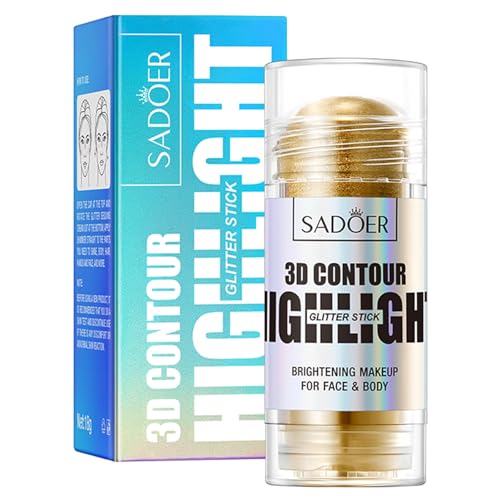 Stick Iluminador 3D SADOER Dorado – Resaltador y Contorno Facial y Corporal, Glow Perlado, Crema Buildable de Larga Duración, 18 g