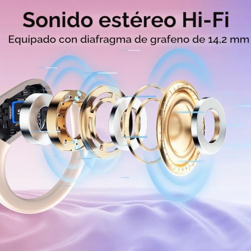 Aptkdoe Auriculares Inalámbricos Deportivos, Auriculares Bluetooth 5.4 con App Inteligente y ENC Mic, 75H Cascos Inalambricos con Pantalla LED Digital, IP7 Impermeable Cascos para Gym y Running, Rosa 5