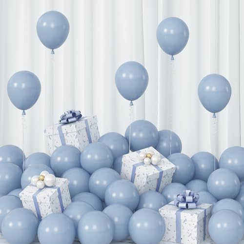 Image of Dusty Blue Balloons 5inch Small Haze Blue Balloon 60pcs Mini Round Aqua Fog Mist Latex Balloon for Arch Garland Girls Boys Retro Boho Birthday Party Decoration Wedding Baby Bridal Shower Bachelorette