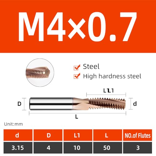 Image of high Hardness Steel Special CNC Thread milling Cutter HRC65 Degree Carbide Coated Thread milling Cutter Metric-M4x0.7