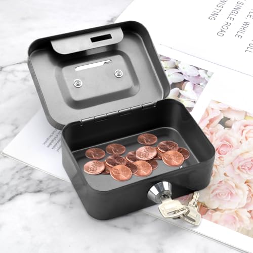 Elegante Geldkassette aus Stahl - Kleiner Safe Abschließbar Mit Schlüssel, Geldbox Mit Einwurfschlitz, Trinkgeldkasse (Schwarz)