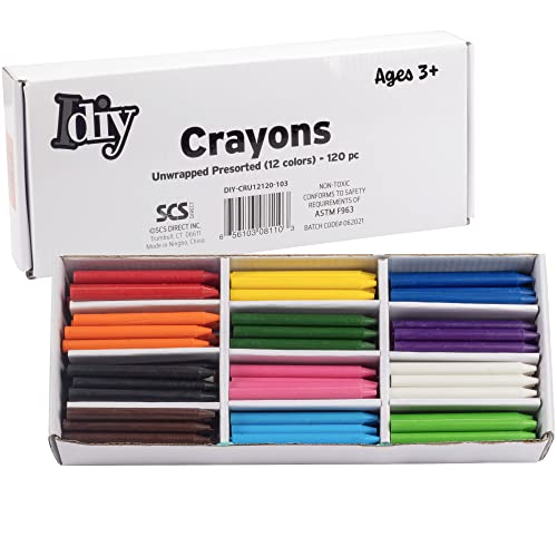 IDIY Unwrapped Bulk Wax Crayons (Pre-sorted 120 ct,12 Colors,...
