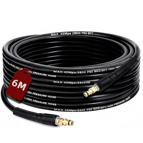 AOOWU Manguera de Limpieza de Tuberías, 6M Manguera de Alta presión con Conector de Clip, Manguera de Limpieza de Alta presión para Kärcher K2 K3 K4 K5 K6 K7, Limpieza Eficaz de Tuberías y Desagües
