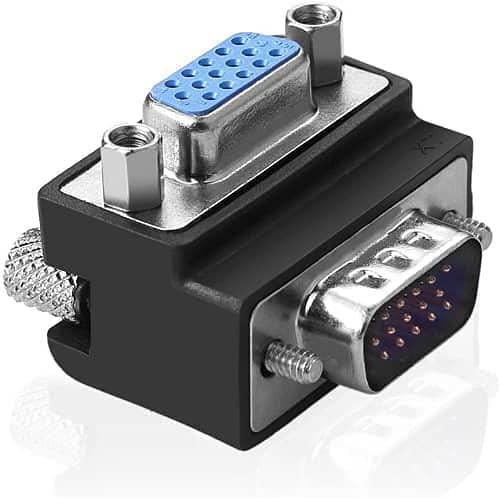 CABLEPELADO Adaptador VGA acodado Derecha HD15, Adaptador D Sub Angular, Adaptador DB15 VGA 15 Pin 90 Grados, Macho a Hembra