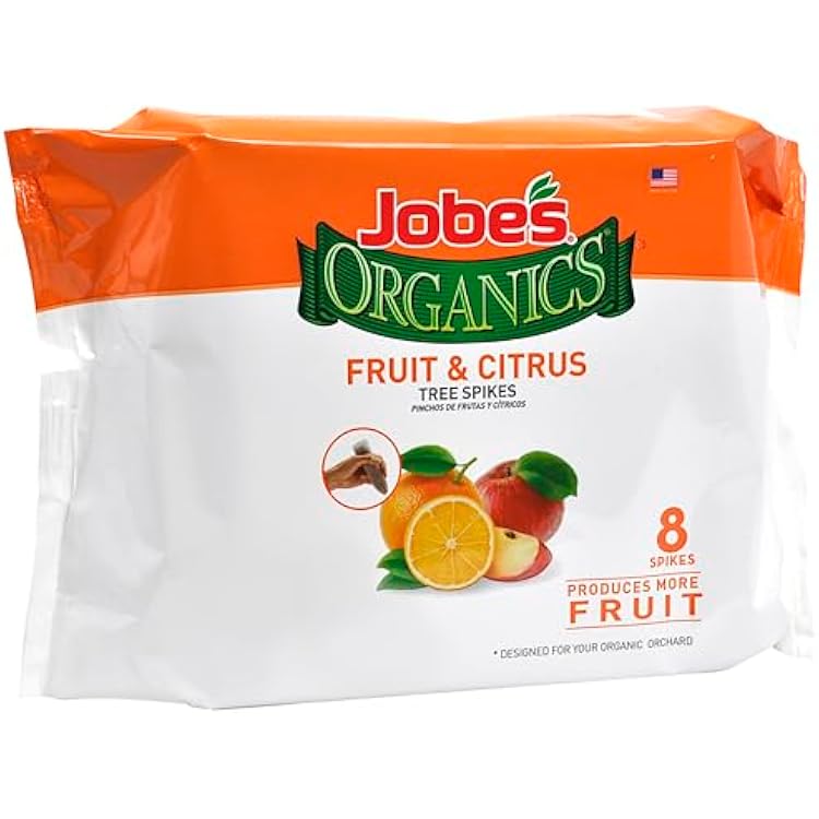 Jobes Organics Garden Fertilizer Spikes, Easy Plant Care Fertilizer for Fruit and Citrus Plants and Trees, 8 Count