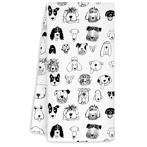 Jvpke Black and White Dog Dish Hand Towels for Kitchen Bathroom 16x24 - Dog Lover Gifts for Women Mom, Dogs Decor for Bathroom Home
