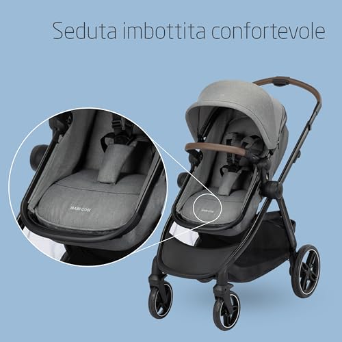 Maxi Cosi Zelia Select Trio, Passeggino Trio Con Seggiolino Auto, 0-4 Anni (0-22 Kg), Passeggino Neonato Compatto E Reversibile, Seggiolino Auto Cabriofix S I-Size E Borsa Passeggino, Grigio - 4