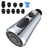 Kitchen Faucet Head Replacement, Pull Down Spray Nozzle with 9 Adapters, 3 Function Sprayer for Kitchen Sink, Chrome, Fit for Most Faucets.