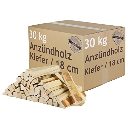 Preisvergleich Produktbild Anmachholz Anzündholz Kiefer 30 kg Anfeuerholz Brennholz Feuerholz Kaminholz Holz Anbrennholz Anzünder Kiefernholz Kammergetrocknet Grill Smoker Flameup