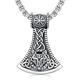 Suiknsn Viking Axe Necklace for Men Women 925 Sterling Silver Wolf Axe Pendant Norse Pagan Jewelry Nordic Gifts Native American Necklace for Father Mom