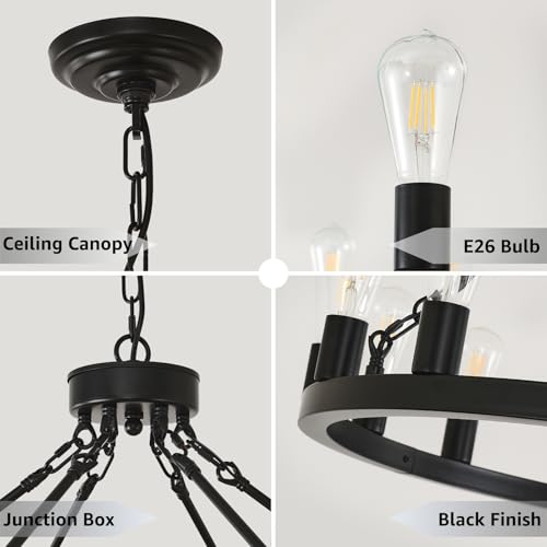 NILSE 53-Inch Black Chandelier Extra Large Farmhouse Wagon Wheel Chandelier by NILSE - Used condition - Image 4