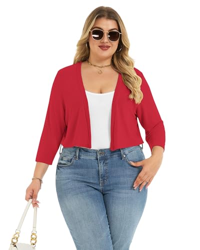 Image of Plus Size Shrugs for Women 3 /4 Sleeve Cropped Cardigan Knit Sweaters Open Front Bolero 2026