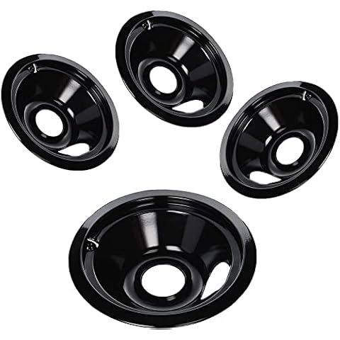 Black Porcelain Burner Drip Pans (3) 6”(1) 8” WB31M19 WB31M20 Set Replacement by APPLIANCEMATES Compatible for GE Hotpoint Electric Range Stove Burner Cover