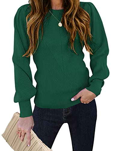 Image of TECREW Women's Puff Sleeve Crew Neck Pullover Sweater Casual Cozy Knit Slim Jumper Tops