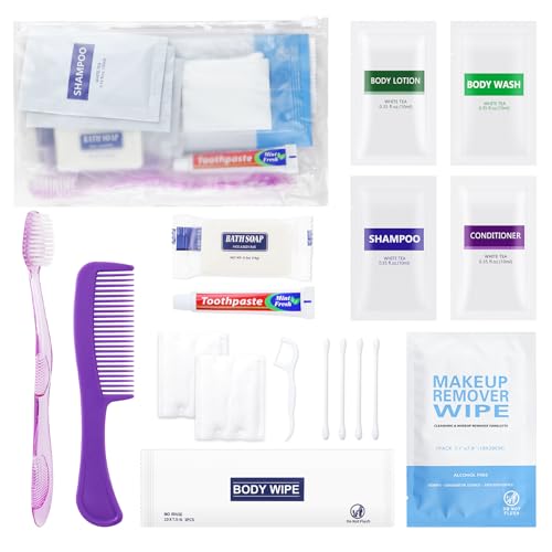 Kit d'hygiène personnelle de voyage contenant 20 articles essentiels de toilette en vrac