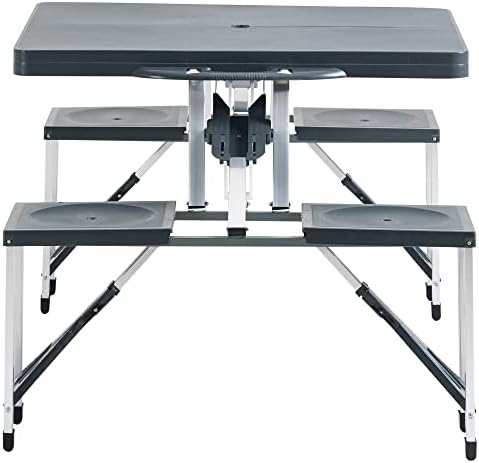 Outsunny Folding Picnic Table and Chair Set Portable Camping Hiking Dining Furniture with Four Chairs, Aluminium Frame and Suitcase for BBQ Party Outdoor Garden