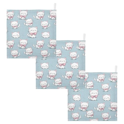 vvfelixl Baby Muslin Washcloths Kawaii White Cat Baby Burp Cloths Cotton Babys Face Towel for Newborn Infants Boys Girls Soft and Absorbent 11.8 X 11.8 in, 3 Pack2