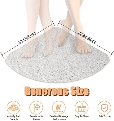 Lurowo Corner Shower Mat Non Slip, Quadrant Loofah Shower Mat with Drain, Quick Drying Curved Shower Mat Anti Mould for Inside Shower, 60 * 60cm