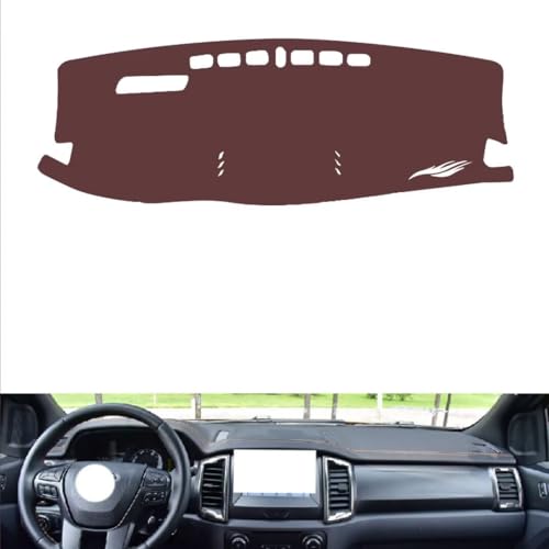 Leather Dash Board Cover mat Compatible with Ford Ranger wildtrak 2015 ，Anti-Glare and dust Protector(Brown)