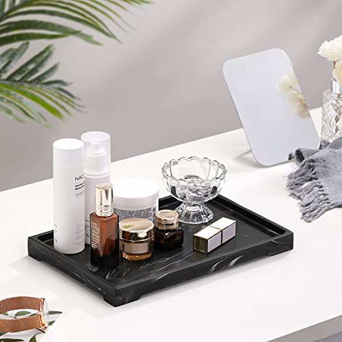 Image of Luxspire Vanity Tray, Bathroom Tray Toilet Tank Storage Tray, Resin Kitchen Sink Trays, Vanity Countertop Organizer for Candles Towel Bottles Perfume Holder Serving Trays, Marble Style -Large- Ink