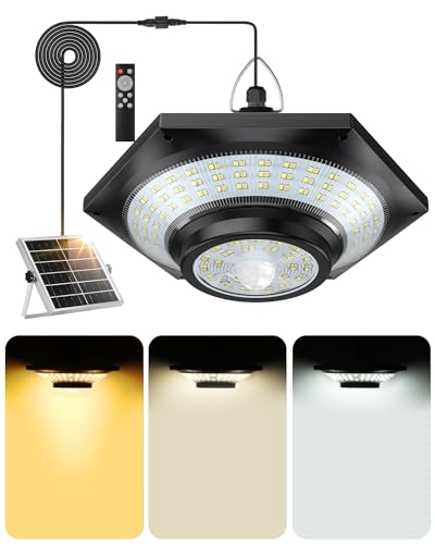 FabStyl Solar Gazebo Light Indoor & Outdoor Motion Sensor Shed Pendant Lamp with Remote Control 228 LED 4000LM 2700K/4500K/6500K Adjustable, IP65 Waterproof for Garage Garden Warehouse Patio Umbrella