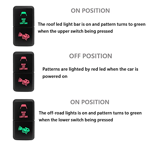Image of ROOF LED Light BAR & Off-Road Lights Push Button Switch with Connector Red & Green Backlit Push Switch Replacement Kit for Toyota FJ Cruiser 4Runner Tacoma 3Amp /12V (1.54'' X 0.83'')