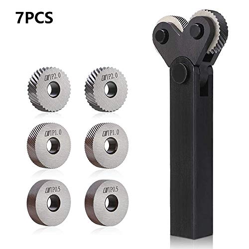 7pcs Steel Dual Wheel Knurling Tool Set with Diagonal Linear Knurl Wheel 0.5/1/2mm Pitch