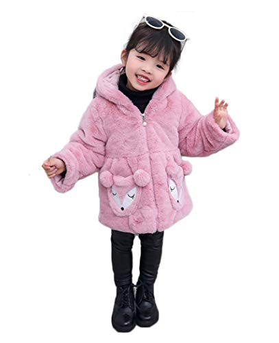 ASHER FASHION Baby Girls Fur Autumn Winter Warm Coat Jacket Girls Thick Warm Clothes Outwear (Pink 6-7T)