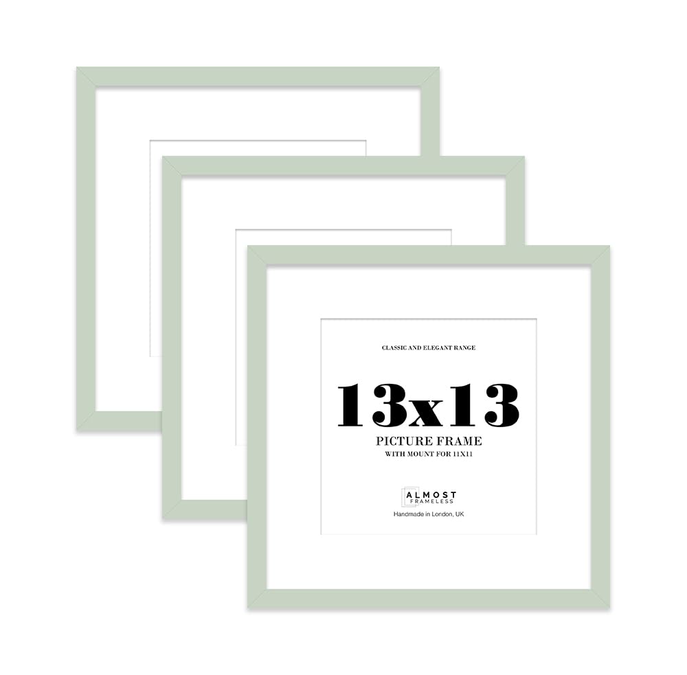 13x13 Mint Green Picture Frame with Mount for 11x11 Photos, Prints - Modern Square Wall Frame, Set of 3