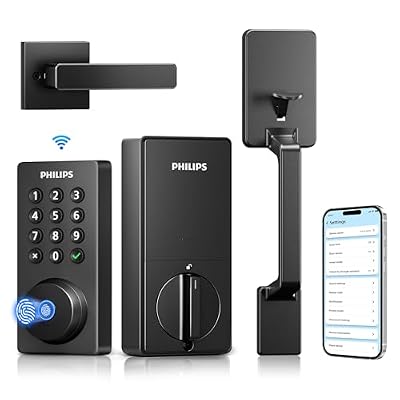 Philips Wi-Fi Smart Lock with Handle Set, Fingerprint Keyless Entry Door Lock for Front Door, Built-in WiFi, Work with Alexa & Google Assistant, Auto Locking