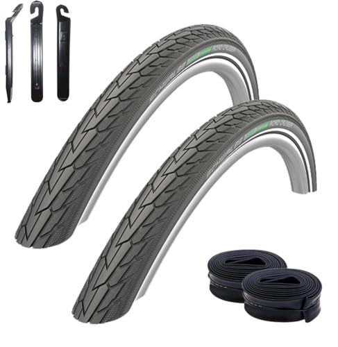 2 x Schwalbe Road Cruiser Schwarz Reflex Fahrradreifen 47-622 (28 x 1.75) + 2 x Schwalbe DV17 Schläuche inkl. maxxi4you Reifenheber