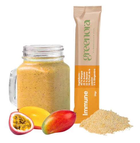 GREENORA Smoothie Bowl Fruits Lyophilisés Poudre 100% Naturel. Mangue Ananas Banane Fruit de la Passion Gingembre Séchée Déshydratée. Vegan 10x24g