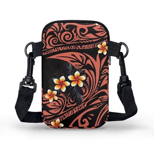 Image of Hawaiian Tribal Small Crossbody Bags for Women Cell Phone Bag Purse, Sea Turtle Zipper Sling Purses Shoulder Bag