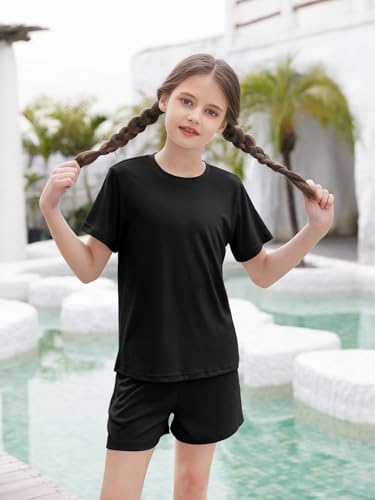 Image of Girls Outfits Short Sleeve Tshirts and Shorts Set Summer Clothing