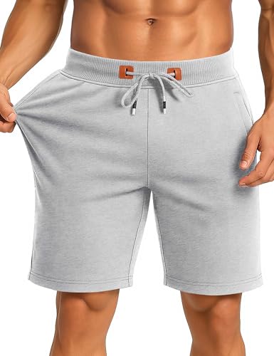 Image of CRYSULLY Men's Cotton Joggers Casual Workout Shorts Running Shorts with Zipper Pockets 1703