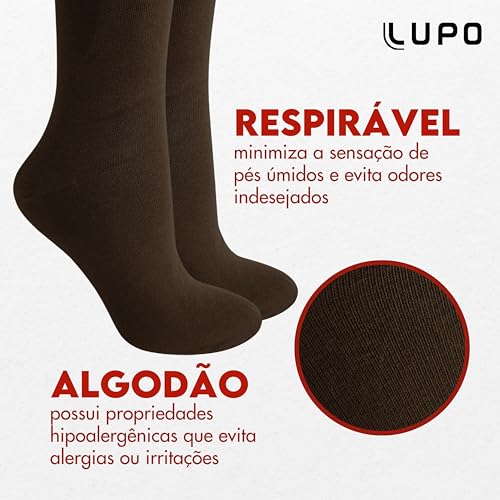LUPO Kit 3 Pares Meia Social Masculina Algodão Cano Longo Confortável, 1 Café - 1 Marinho - 1 Preto,