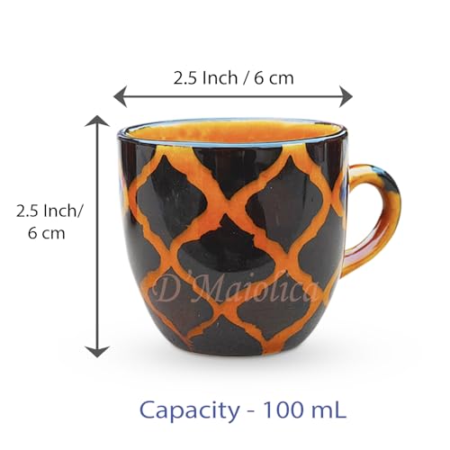 Image of D'Maiolica Handpainted Ceramic Small Cups 12 Pcs Set | Cups for Tea,Coffee,Espresso | Beautiful Small Coffee Mug Set | Ideal Gifting Option | Brown &Black Morrocon Pattern (Black &Brown Handpainted)