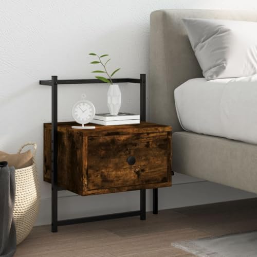 Hovothy Table de Chevet 35x30x51cm Chêne Fumé Bois D'ingénierie,Métal Armoire de Chambre Petite Commode Meuble Rangement Tiroir Tables D'appoint Bout de...