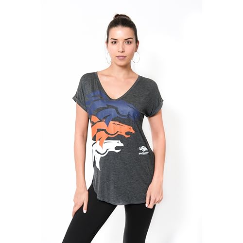 Ultra Game NFL Official Women's Super Soft Modal Vintage V-Neck T-Shirt, Denver Broncos, Charcoal, Large
