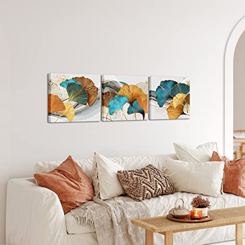 Tiuauit 3 Piece Ginkgo Leaf Canvas Wall Art Abstract Botanical Pictures Prints Plant Wall Decor For Bedroom Modern Home Wall Decorations Framed Ready To Hang Each Piece 12Inches #TOP1