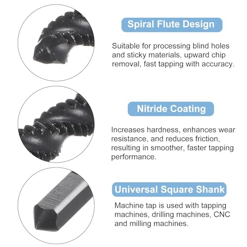 QUARKZMAN 8Stück Metrisch Maschinengewindebohrer M2 x 0,4 Gewindebohrer HSS(6542) Vierkantschaft Hochwertiger Nitrierbeschichtete Gewindeschneider