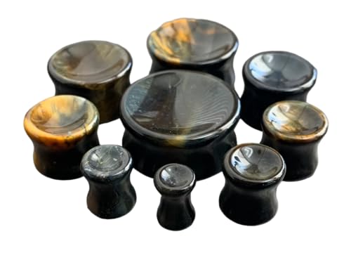 PAIR of Concave Blue Tiger Eye Organic Stone Plugs - Natural - Tunnel - Gauges - Body Jewelry