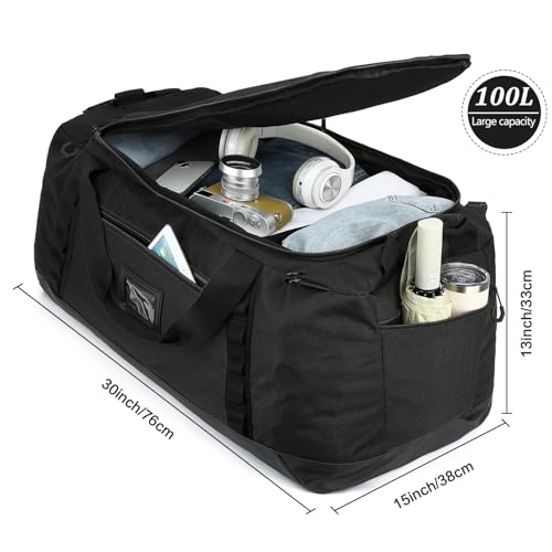 Image of TUGUAN 100L Extra Large Travel Duffle Bag Backpack for Men, 3 in 1 Sports Duffel Bags W /Adjustable Shoulder Strap & Dividers Gym Equipment /Gear Weekend Overnight Bag for Trip Camping Hiking, XL Black