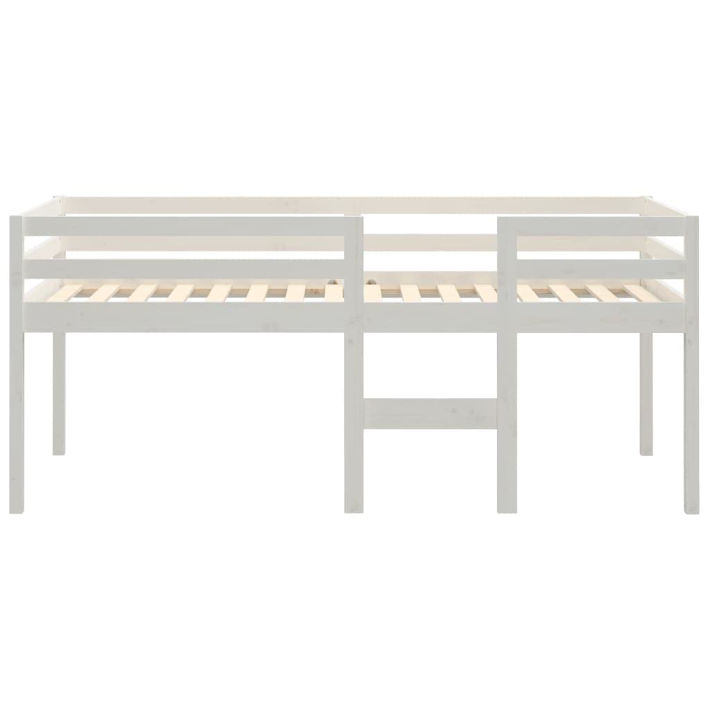 Cama alta blanca de 80 x 200 cm de madera de pino maciza, estructura de cama robusta para niños y jóvenes, mueble de dormitorio que ahorra espacio, diseño seguro con escalera y barandilla