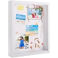 XREE 3D Bilderrahmen 25x20 cm, Objektrahmen Tief Rahmen zum Befüllen Tiefer 3cm, Quadratischer Bilderrahmen für Objekte Fotos Kunstwerke Erinnerungen Hochzeitsstrauß (Weiß)