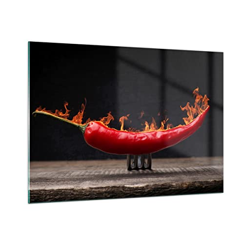 Tableau en verre 100x70cm piment rouge moderne pour deco cuisine