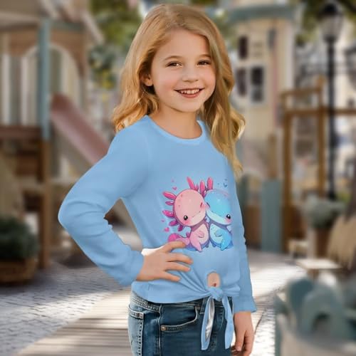 Kids Long Sleeve Shirts for Girls 5-12T Funny Graphic Tee Tie Knot Front Crewneck Pullover Tops Fall Outfits3