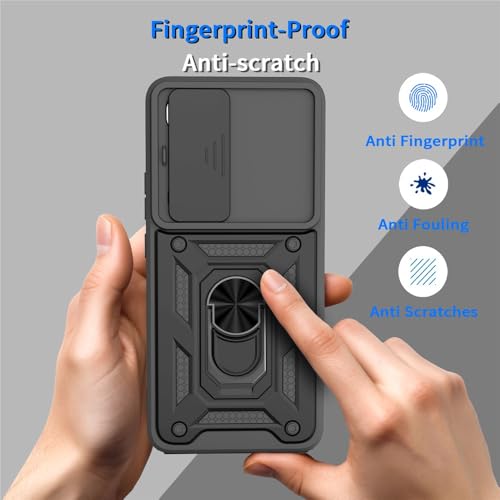 Image of Heavy Duty Back Case Cover for Vivo Y400 5G, Shockproof Vivo Y400 Back Cover, Ring Case with Kickstand and Camera Protection Shutter - Black