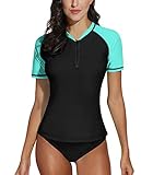 BesserBay Damen Schnelltrocknend Surf Shirt 1/4 Zip Badeanzug Schwimmen Shirt Schwarz-blau M